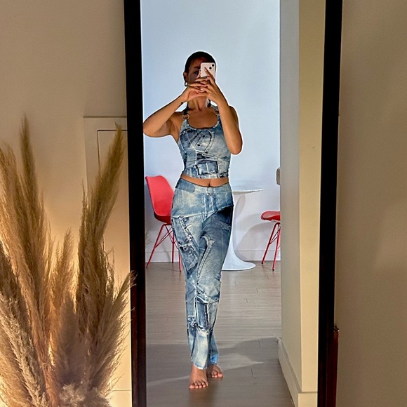 AMY HEBAB DENIM PRINT MATCHING SET - Picture 1 of 4